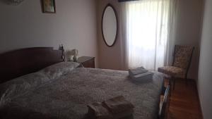 ein Schlafzimmer mit einem Bett, einem Stuhl und einem Spiegel in der Unterkunft Casa Merei in Casa Poragine