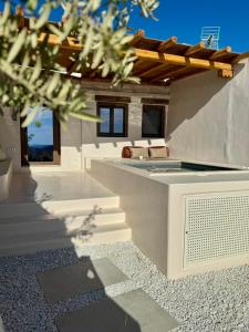 a house with a patio with a tv in the yard at Conte Mykonos II in Aggelika