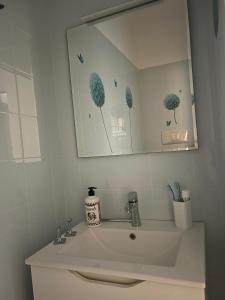 a bathroom with a sink and a mirror at twins home in Castiglione della Pescaia