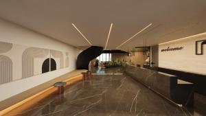 a hallway of a building with a staircase at Serbellas Boutique Hotel in Paphos City +21 photos