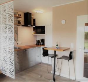 a kitchen with a table and chairs in a room at Studio Apartment Elten in Emmerich