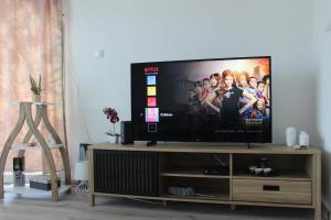 a flat screen tv sitting on top of a wooden entertainment center at Villa La Vida in Sarajevo