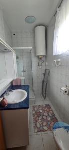 a bathroom with a sink and a shower at Mária 93 in Balatonmáriafürdő +9 photos