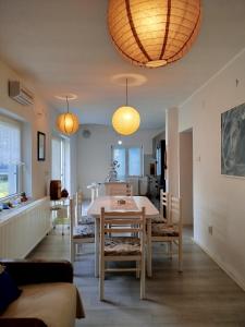 a kitchen and dining room with a table and chairs at Guesthouse 2207 in Sremski Karlovci