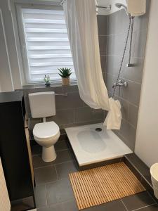 Phòng tắm tại 1 Zimmer Ferienapartment mit Parkmöglichkeit und Balkon