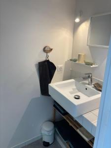 a bathroom with a white sink in a room at La Ptite Maison du Minihic in Le Minihic-sur-Rance