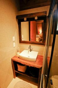 a bathroom with a sink and a mirror at Pousada Encanto Verde in Bom Jardim da Serra +27 photos