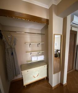 a dressing room with a dresser and a mirror at Villa Doxa in Sarti +81 photos