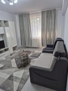 a living room with a couch and a coffee table at Tulcea Central Apartment in Tulcea