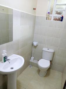 a bathroom with a white toilet and a sink at Show Ground Homes in Kajiado
