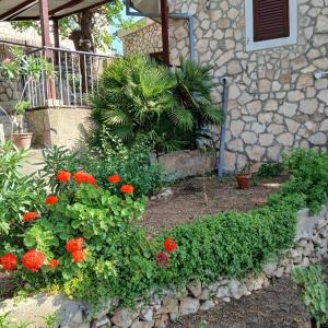 a garden with flowers and plants in front of a building at Apartments Elena & Damir in Vis