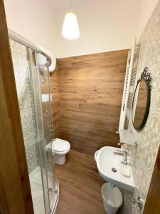 a bathroom with a shower and a toilet and a sink at AlbaNova in Naples +43 photos