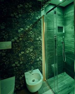 een badkamer met toilet en glazen douche bij BELOVED corato in Corato