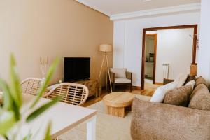 a living room with a couch and a tv at APARTAMENTO REY ENEO II, 80 m2 en la Cuna Histórica del Vino in Haro