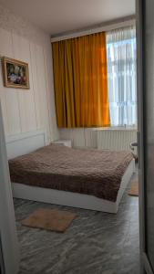 una camera da letto con un letto e una finestra con tende di Luan a Borjomi