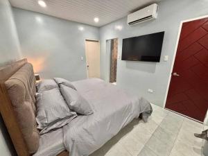 une chambre avec un lit et une télévision à écran plat dans l'établissement Cozy Manor with Spacious Kitchen and Tub, à General Santos