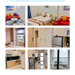 a collage of four pictures of a hotel room at Golden sunshine studio-Sea view &Nelflix Free in Ha Long +11 photos