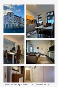 a collage of photos of a living room and a building at FeWo Peters - Zentral gelegen in Wilhelmshaven