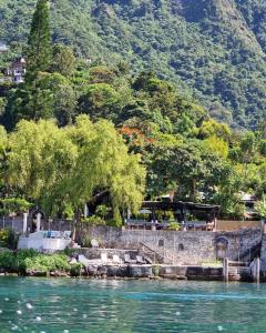 a body of water with trees and a mountain at Gaestehaus ESSENCE  +20 photos
