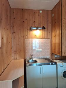 a kitchen with a refrigerator and a sink at Basanavičiaus kampelis in Palanga
