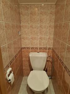 a bathroom with a white toilet in a room at Basanavičiaus kampelis in Palanga