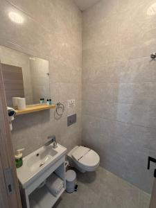 a bathroom with a toilet and a sink at Kırçak Konak in Çeşme