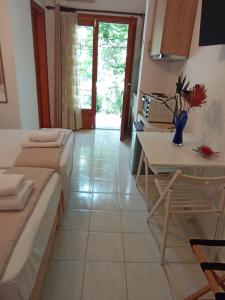 a living room with a couch and a table at Colors Apartments Pilio in Afissos