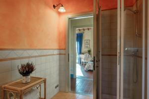ein Bad mit einer Dusche und einer ebenerdigen Dusche in der Unterkunft GLI SPILOCCHI 16, Emma Villas in Gambassi Terme + 37 Fotos