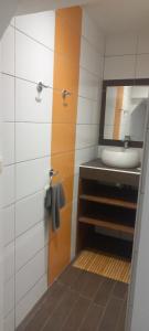 a bathroom with a sink and a mirror at Maison au calme avec jardin et grande terrasse in Brest