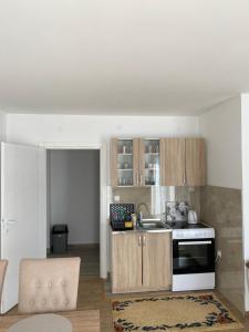 a kitchen with a sink and a stove at Apartmani Lepara in Konjic
