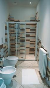 a bathroom with a shower and a toilet and a sink at Agriturismo Le Valli 