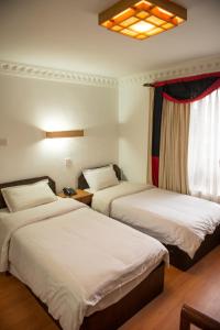 Tempat tidur dalam kamar di Hotel Ganesh Himal