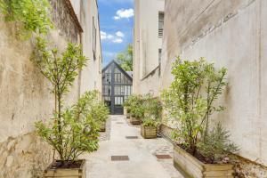eine Gasse mit Topfpflanzen in Holzbehältern in der Unterkunft Le Marquiis-Versailles in Versailles + 6 Fotos