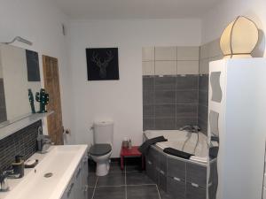 un bagno con vasca, WC e lavandino di studio ensoleillé a Beaucaire