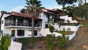 une maison blanche avec un palmier devant dans l'établissement Villa Frideriki, à Agia Paraskevi