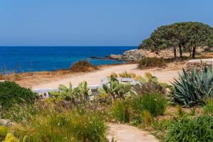 a path to the beach with the ocean in the background at Sunset Studios & Rooms in Antiparos