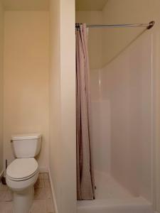 a bathroom with a toilet and a shower at Sattva Home in Charlottesville +1 photo