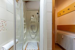 una doccia in un piccolo bagno con porta in vetro di CASA ALPINA - Relax e natura a La Thuile a La Thuile Altre 30 foto