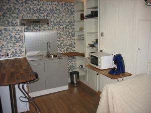 a small kitchen with a sink and a microwave at Type 2, Valenciennes centre, 40 m2 in Valenciennes