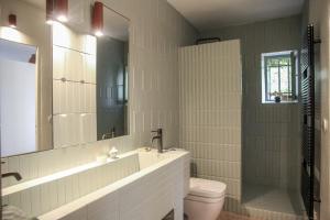 a bathroom with a sink and a toilet and a mirror at Beautiful duplex apartment in a farmhouse in Provence Verte VAR in Bras +11 photos