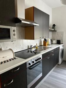a kitchen with a sink and a stove top oven at Wohnung am weißen Ross in Braunschweig