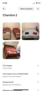 three pictures of a bed with different types of blankets at Chambres 24h du mans in Saint-Gervais en-Belin