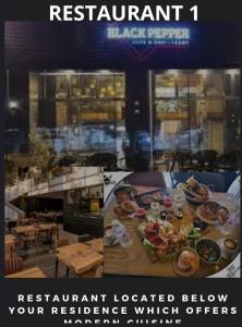 a advertisement for a restaurant with a plate of food on a table at emplacement exceptionnel in Tunis +30 photos
