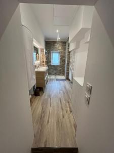a large bathroom with a sink and a wooden floor at L'appart des vignes in Nuits-Saint-Georges +13 photos