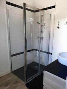 a glass shower in a bathroom with a sink at L'Atelier in Auxerre +7 photos