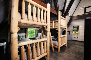 a spiral staircase in a cabin with a cat in it at Amazing Grace Where Peace Finds You in Pigeon Forge