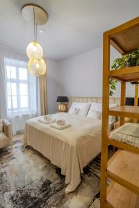 Uma cama ou camas num quarto em Apartmány U Devíti Lvů