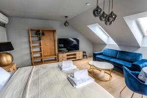 Uma televisão e/ou sistema de entretenimento em Apartmány U Devíti Lvů