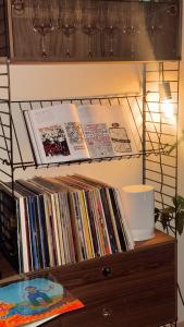 a bunch of cds on a shelf at Panoramic views in Henningsvær in Henningsvær