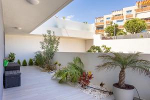 dziedziniec z palmami w budynku w obiekcie A beautiful apartment with a beach view - La Tejita - El Medano w mieście El Médano